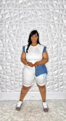 Color Block Denim Short Set