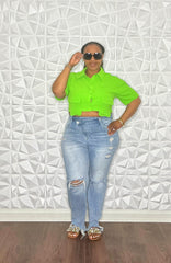 Oversized Pocket Crop Top-Lime Green