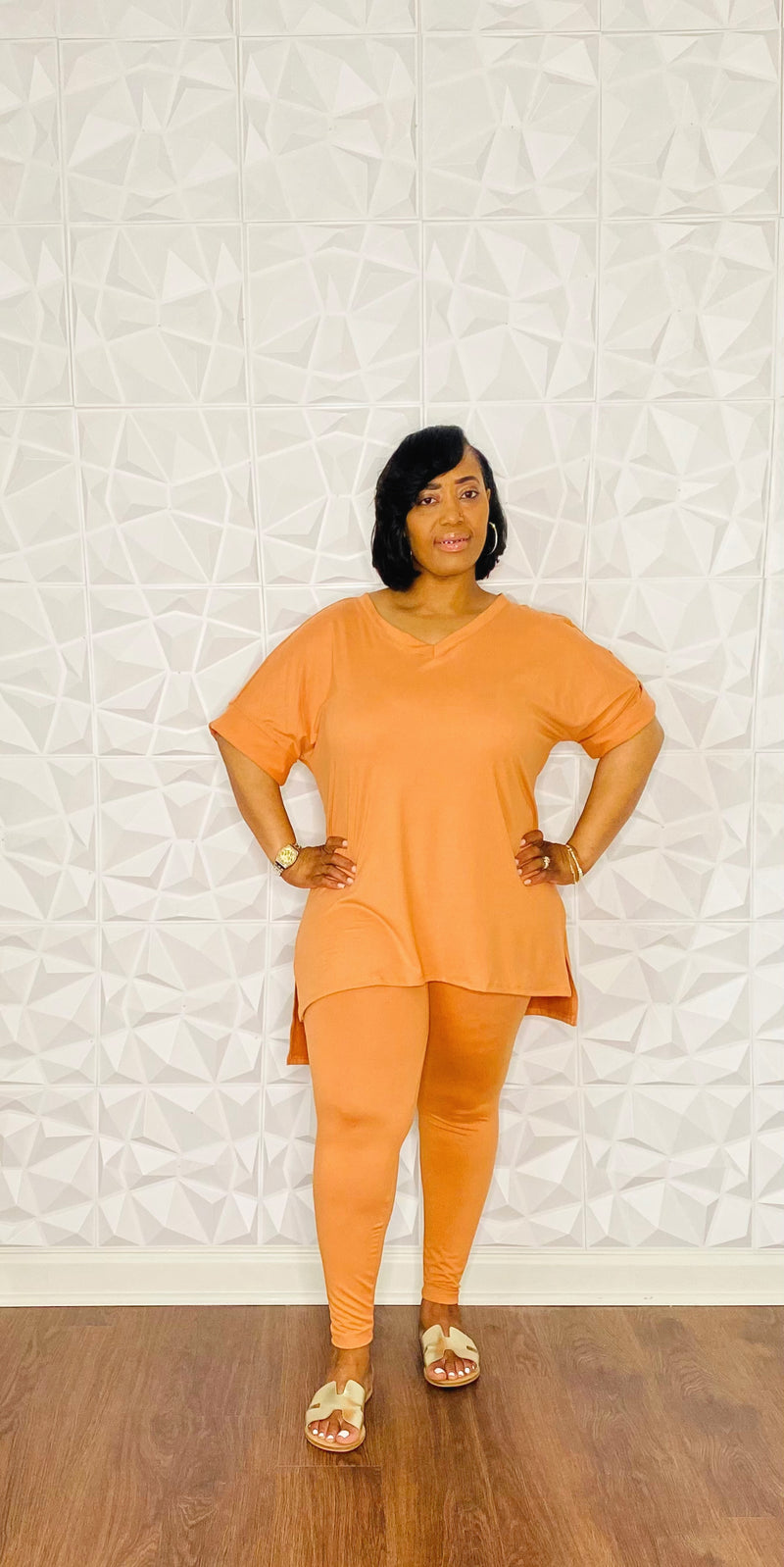 Plus Size 2pc Short Sleeve Legging Set (Butter Orange) – Mark'd Fashion