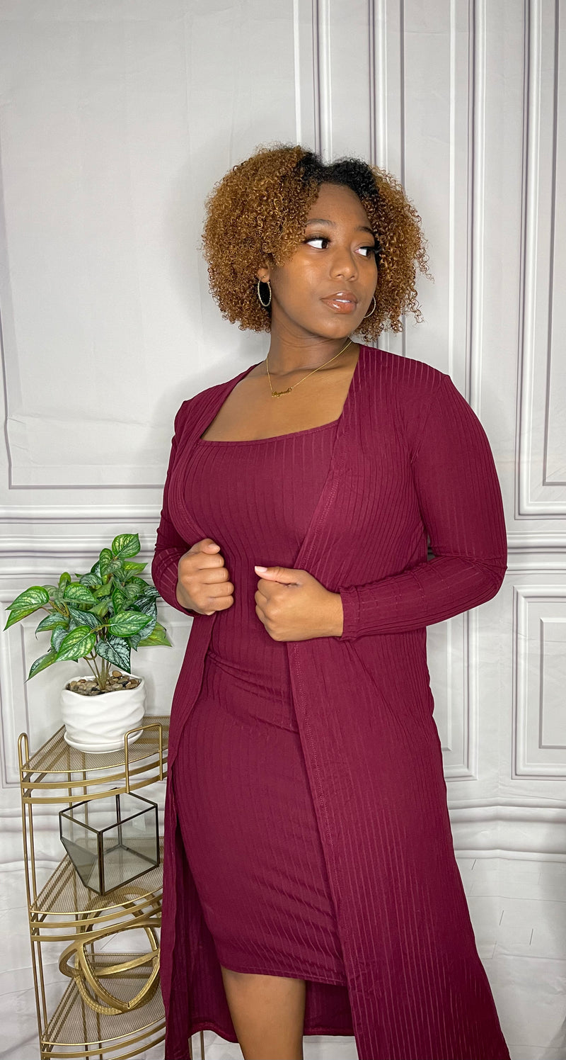 Ribbed Cardigan w Bodycon Dress