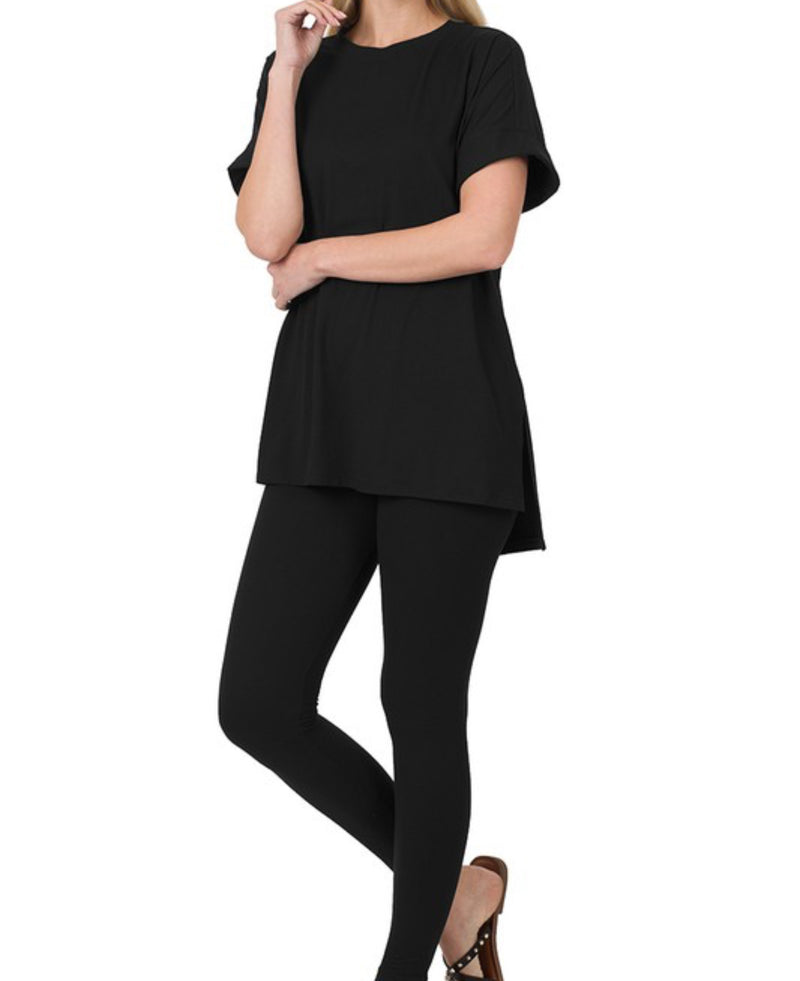 2 pc Round Neck Legging Set (Black)