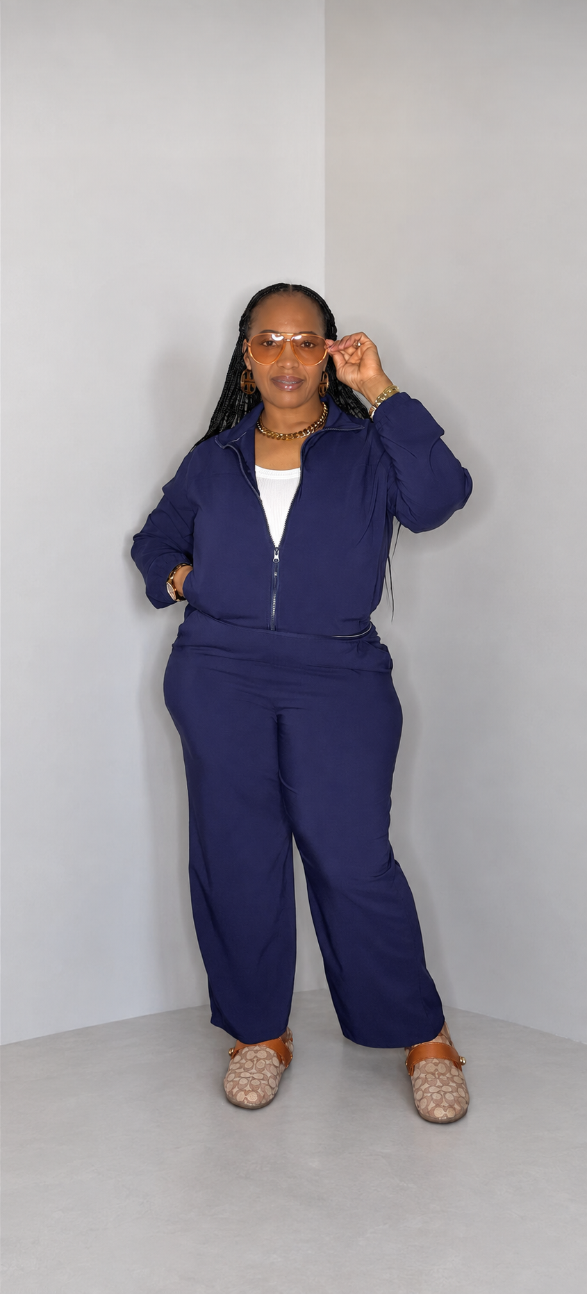 Relaxed Bomber Jacket Set (Navy)