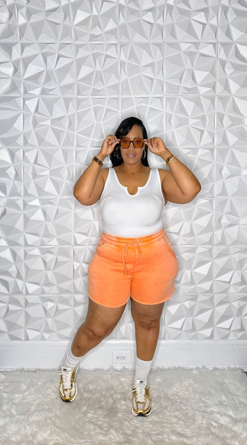 Acid Wash Short Set-Orange