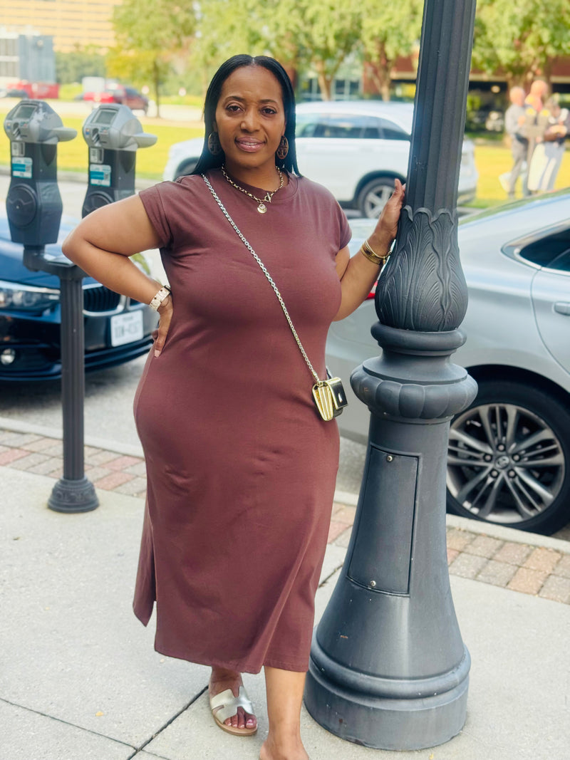 Everyday Chill Midi Dress--Brown