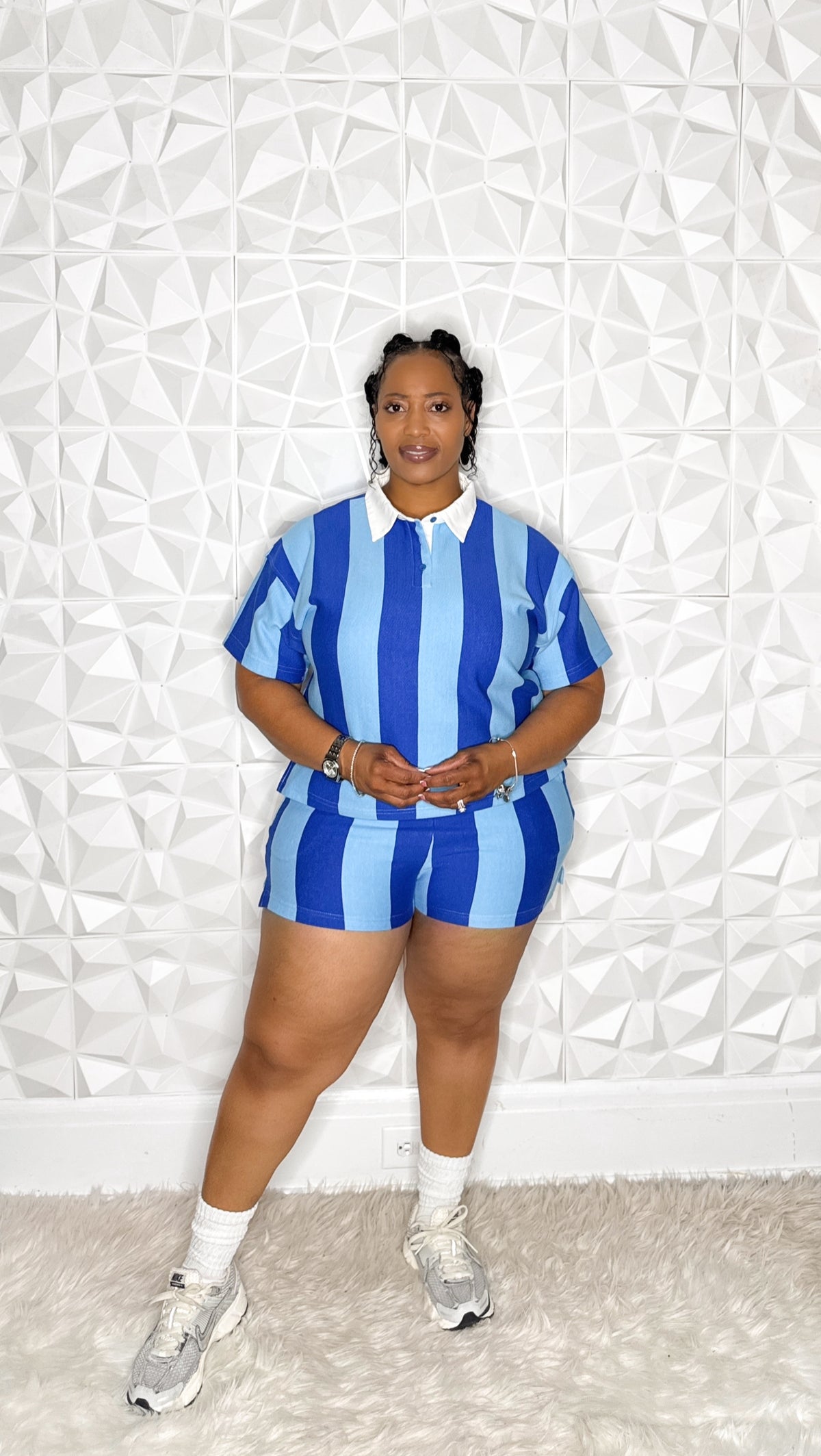 Varsity Striped Short Set (Blue)