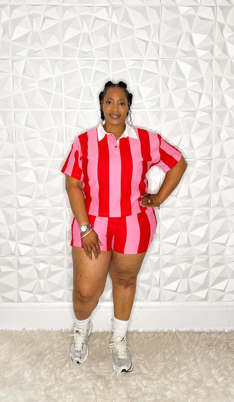 Varsity Striped Set (Pink/Red)