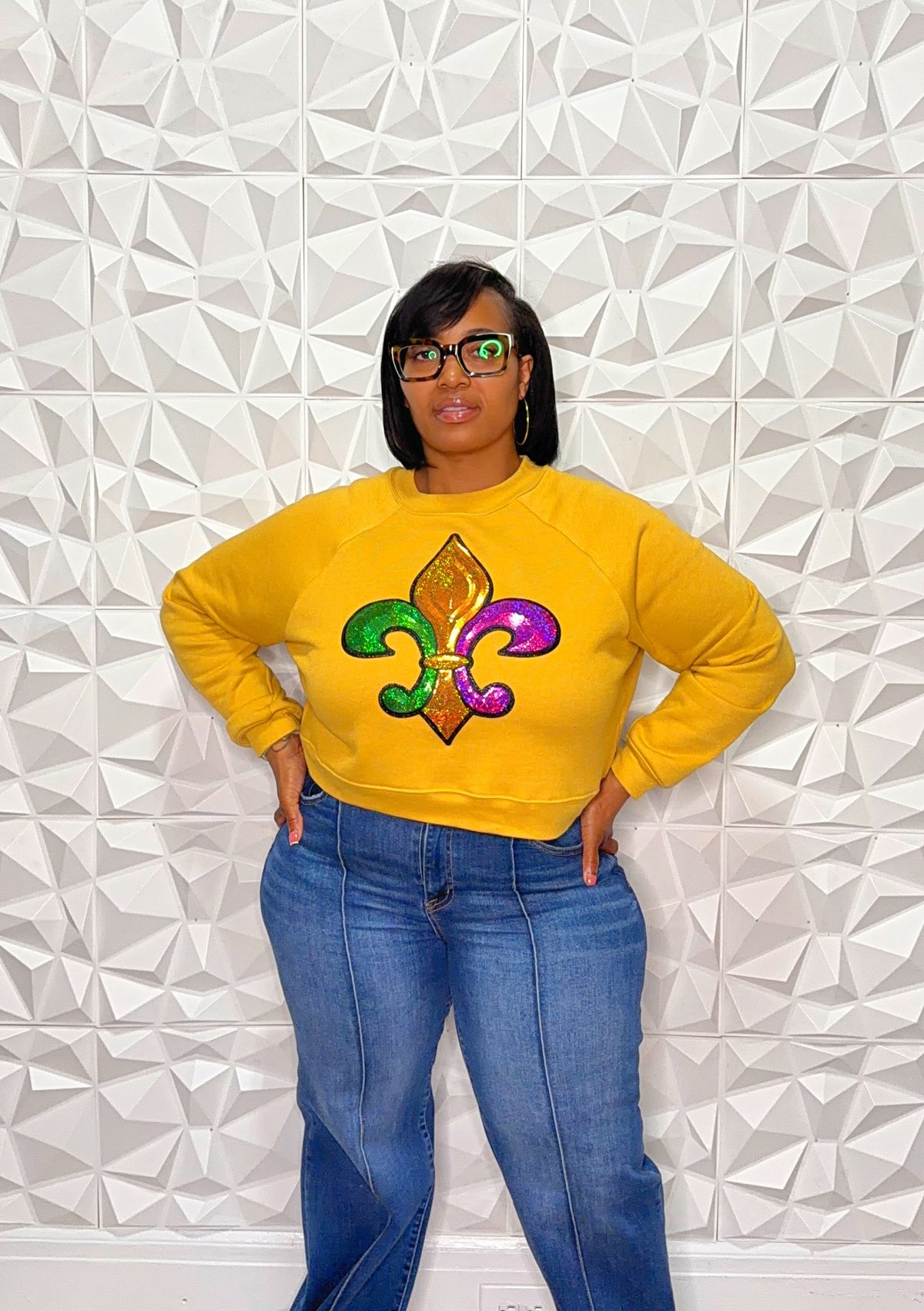 Fleur De Lis Mardi Gras Cropped Sweatshirt
