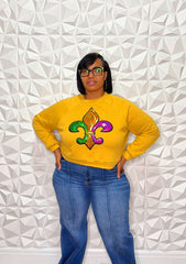 Fleur De Lis Mardi Gras Cropped Sweatshirt