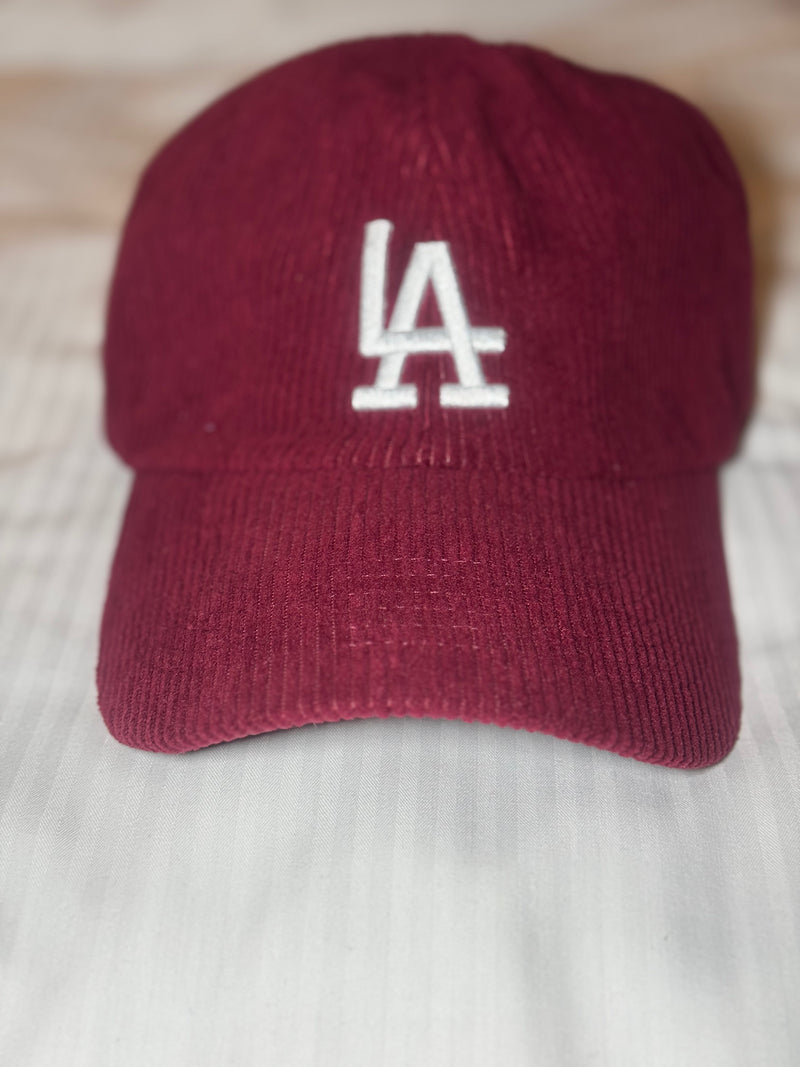 LA Baseball Cap--Burgundy Corduroy
