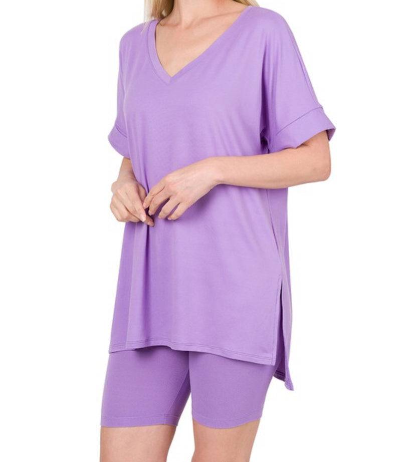 Chill Vibes 2 Pc Biker Short Set (Lavender)