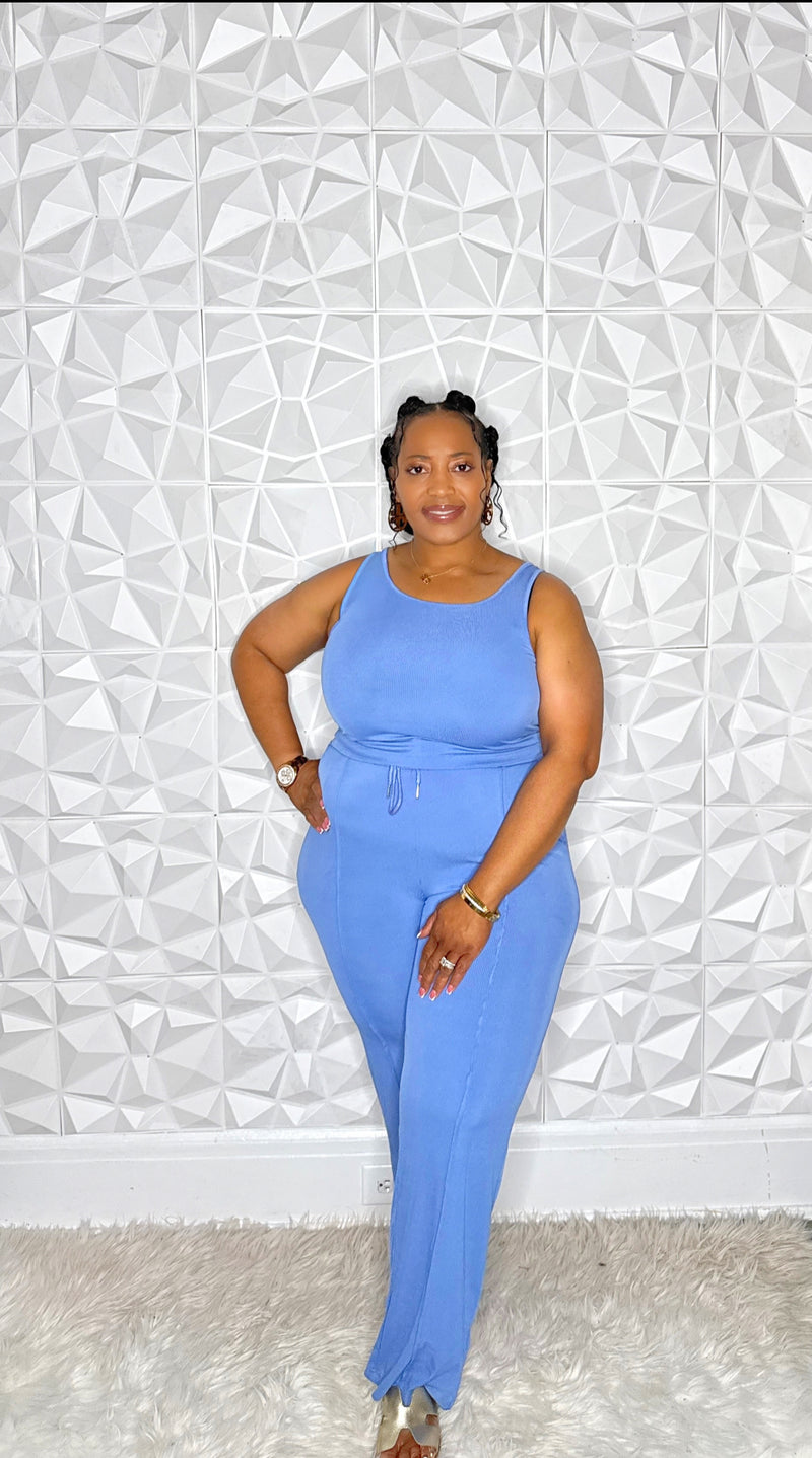 Ribbed Tank Jogger Set (Blue)