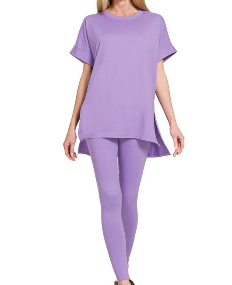 2 pc Round Neck Legging Set-Lavender