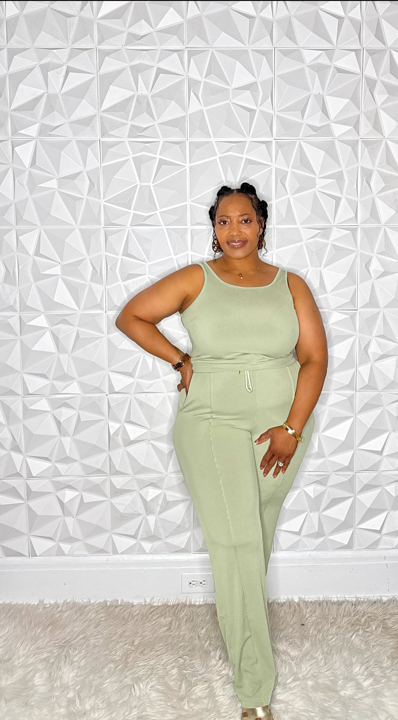 Ribbed Tank Jogger Set (Sage Green)
