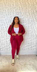 Essential 3 Pc Cardigan Set--Cabernet