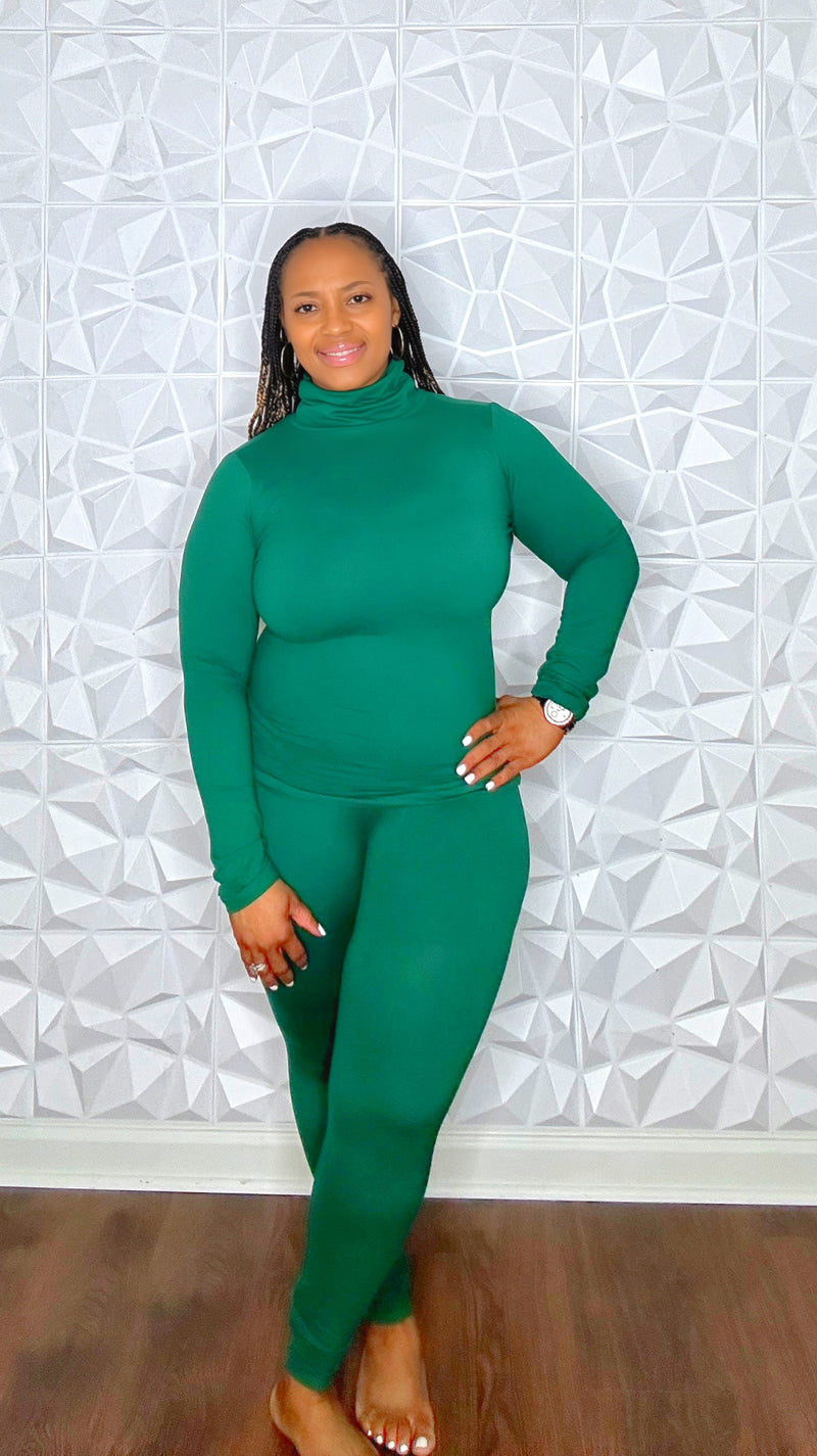 2 pc Mock Neck Set-Dk Green