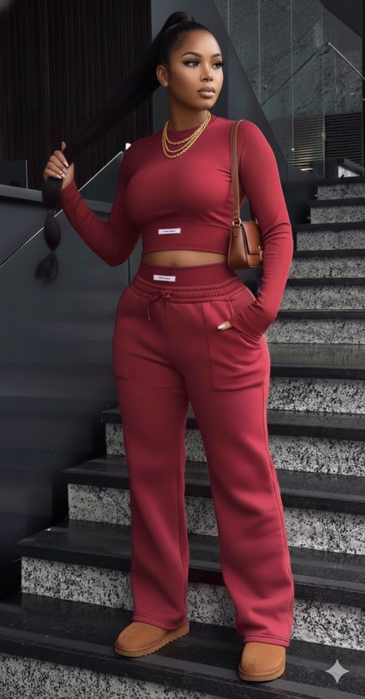 "Handmade" Pants Set (Burgundy)