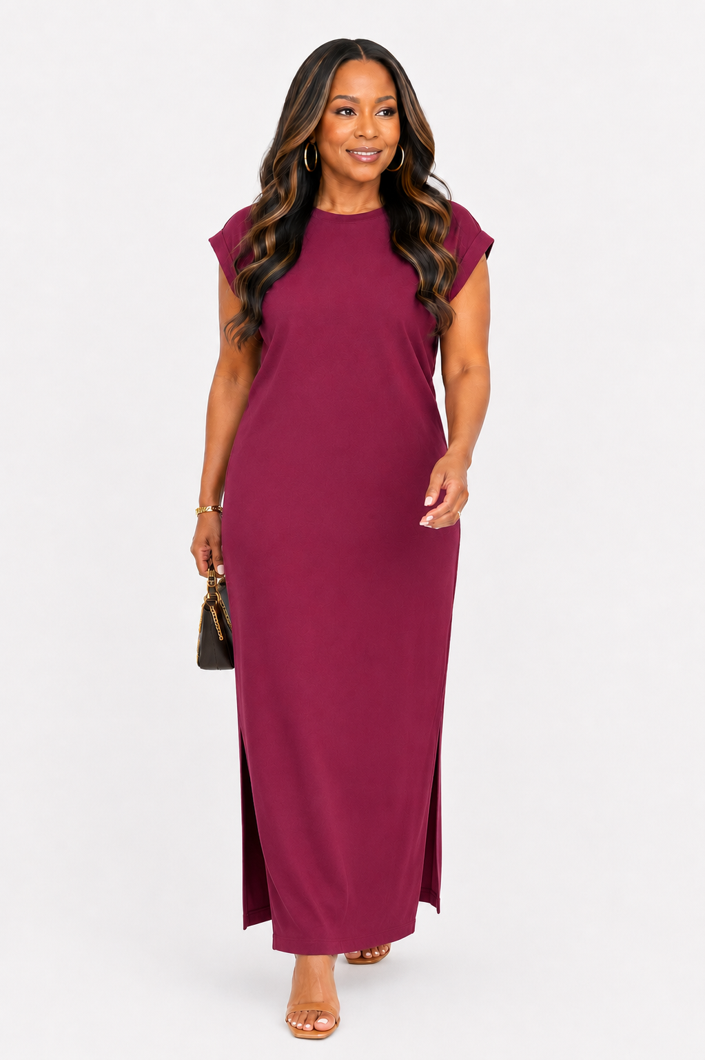 Casual Midi Dress-Cabernet