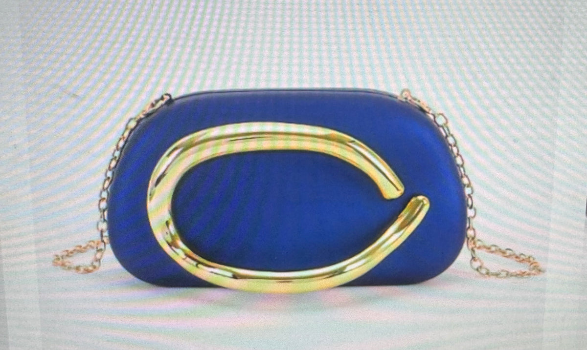 Metal Handle Clutch (Blue)
