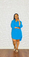 Oversized Button Down Shirt Dress (Turquoise)